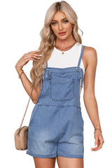 Black Denim Adjustable Knotted Straps Pocketed Romper