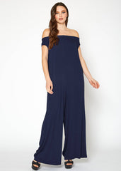 Women's Off Shoulder Wide Leg Jumpsuit With Pockets