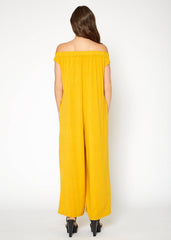 Women's Off Shoulder Wide Leg Jumpsuit With Pockets