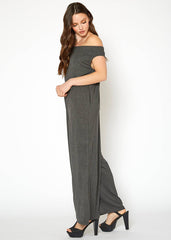 Women's Off Shoulder Wide Leg Jumpsuit With Pockets