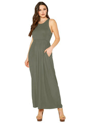 Womens Sleeveless Pleated Maxi Dress