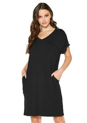 Women's Round Neck T-shirt Dress With Pocket