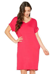 Women's Round Neck T-shirt Dress With Pocket