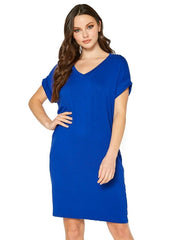 Women's Round Neck T-shirt Dress With Pocket