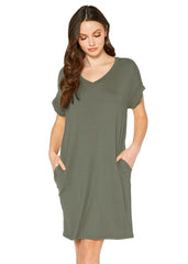 Women's Round Neck T-shirt Dress With Pocket