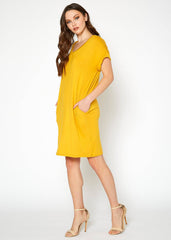 Women's Round Neck T-shirt Dress With Pocket