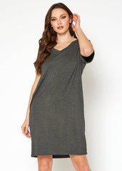 Women's Round Neck T-shirt Dress With Pocket