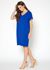 Women's Round Neck T-shirt Dress With Pocket