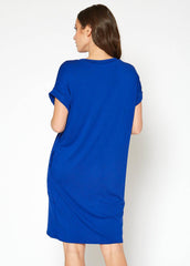 Women's Round Neck T-shirt Dress With Pocket