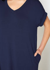 Women's Round Neck T-shirt Dress With Pocket