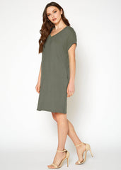 Women's Round Neck T-shirt Dress With Pocket