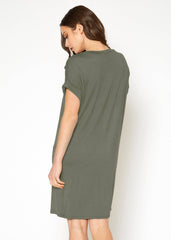 Women's Round Neck T-shirt Dress With Pocket