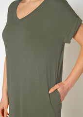 Women's Round Neck T-shirt Dress With Pocket