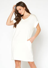 Women's Round Neck T-shirt Dress With Pocket