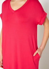 Women's Round Neck T-shirt Dress With Pocket