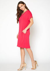 Women's Round Neck T-shirt Dress With Pocket