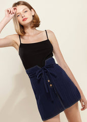 Women's Stitch Hem Double Strap High Waist Skirt in Navy