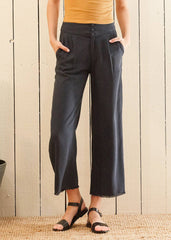 Women's Fringe Hem Cropped Pants in Navy