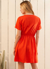 Women's Short Sleeve Utility Dress in Poppy