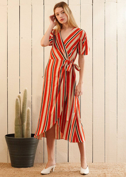 Puff Sleeve Wrap Dress in Poppy Multi