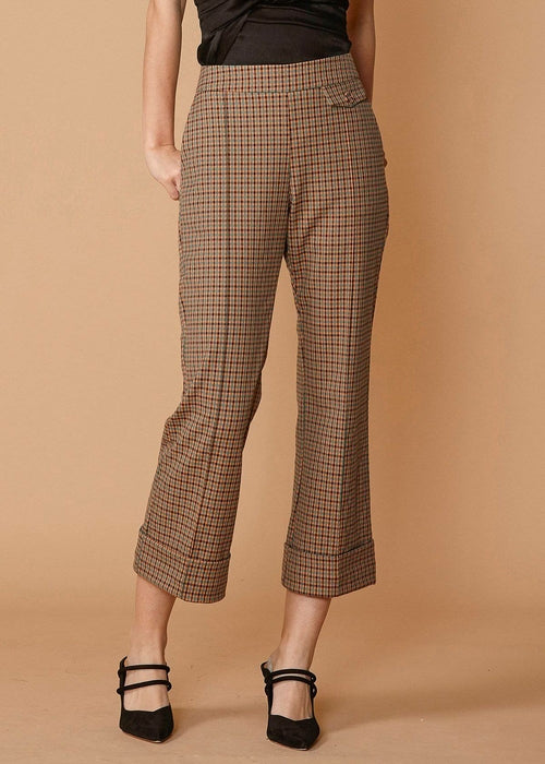 Women's Wide Cuff Trouser in Peach Gingham