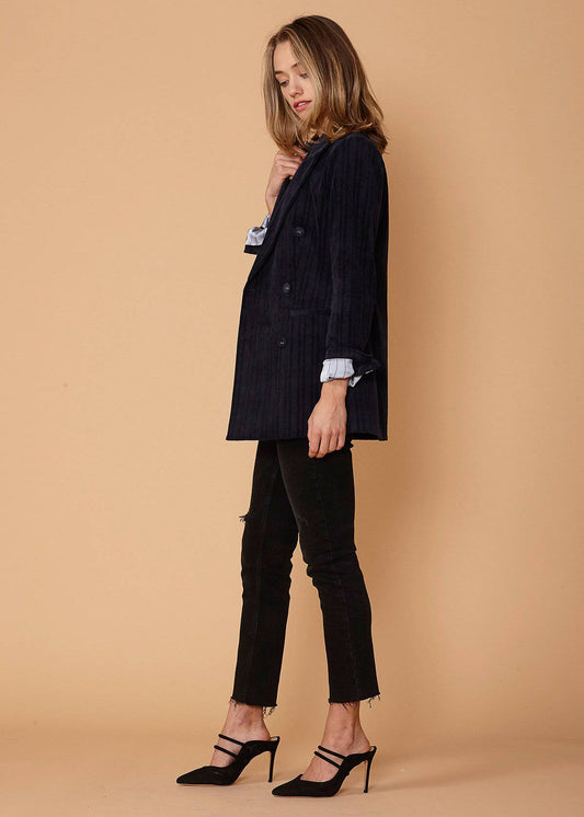 Women's Corduroy Double Breasted Blazer in Midnight