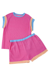 Bright Pink Ribbed Colorblock Plus Shorts Set