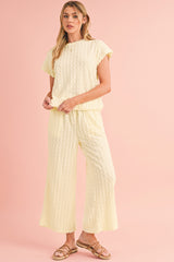 Apricot Lattice Textured Tee and Wide Leg Pants Two-Piece Set