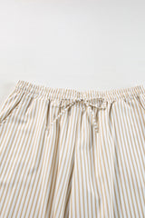 Khaki Striped Drawstring Waist Plus Size Wide Leg Pants