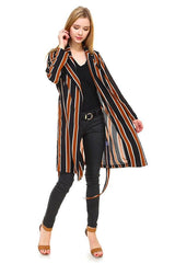 Trench Coat Multi Stripe Long Line Belted Jacket