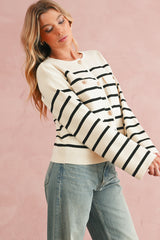 Black Stripe Flap Pocket Button Up Cardigan