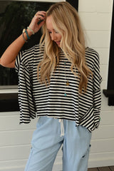 Black Striped Batwing Sleeve Oversized Top