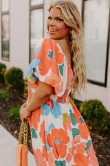 Orange Plus Size Floral Print Square Neck Maxi Dress