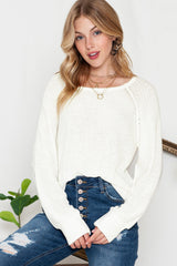 White Plain Raglan Sleeve Casual Pullover Sweater