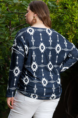 Gray Plus Size Geometric Print Exposed Seam Top