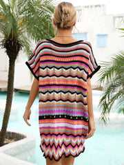 Angel Wings Rainbow Stripe Scalloped V-Neck Cover-Up Dress