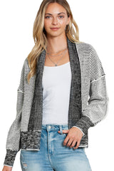 Apricot Gingham Contrast Trim Open Front Cardigan