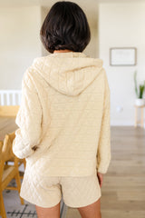 Beige Quilted Hoodie and Drawstring Shorts Set