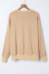 Khaki Plain Drop Shoulder Ribbed Trim Oversized Sweatshirt