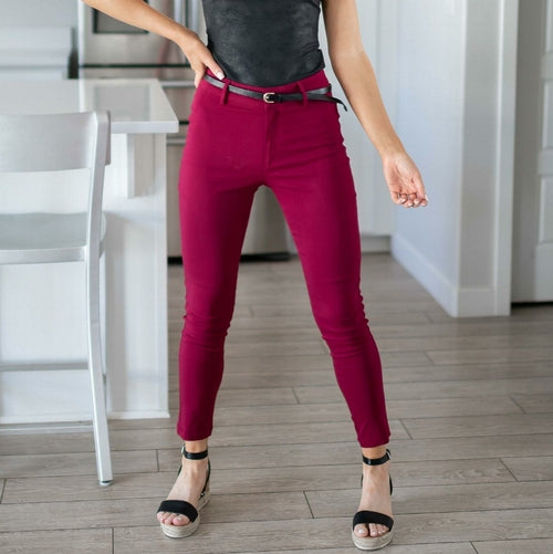 Bengaline Belted Pants--ruby Red