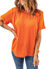 Blank T Shirt - Orange Crewneck Rolled Up Short Sleeve Plain T-Shirt Customized