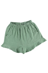 Green Casual High Waist Pocketed Ruffle Shorts