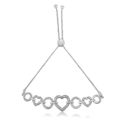 .925 Sterling Silver Diamond Accent Interlinking Triple Heart 4”-10” A