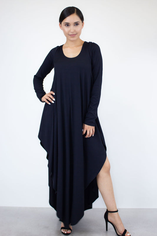 Asymmetric Long Sleeve Maxi Dress