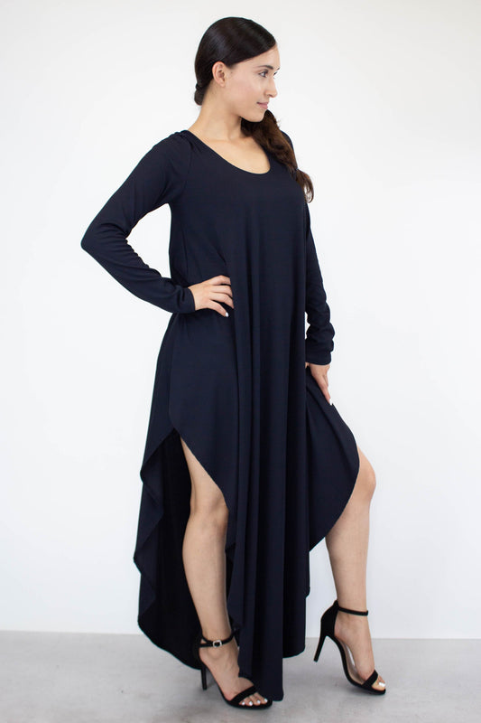 Asymmetric Long Sleeve Maxi Dress