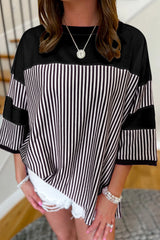 Black & White Striped Patchwork Oversized Tee