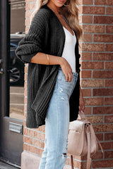 Black Solid Color Buttoned Down Casual Knitted Cardigan