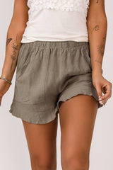 Green Casual High Waist Pocketed Ruffle Shorts