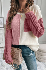 Gold Flame Colorblock Pocket Drop Shoulder Sweater