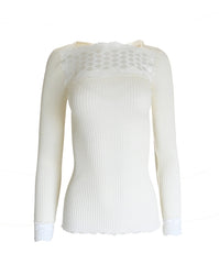 EGI Exclusive Merino Wool Blend Top Lace Trim Long Sleeves. Proudly